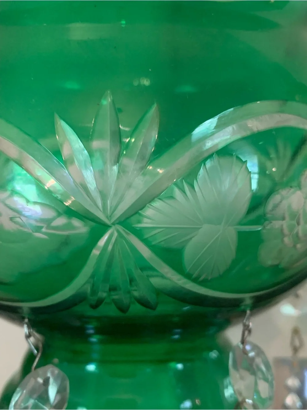 Antique Victorian Cut Glass Mantle Lustres with Prisms Stars